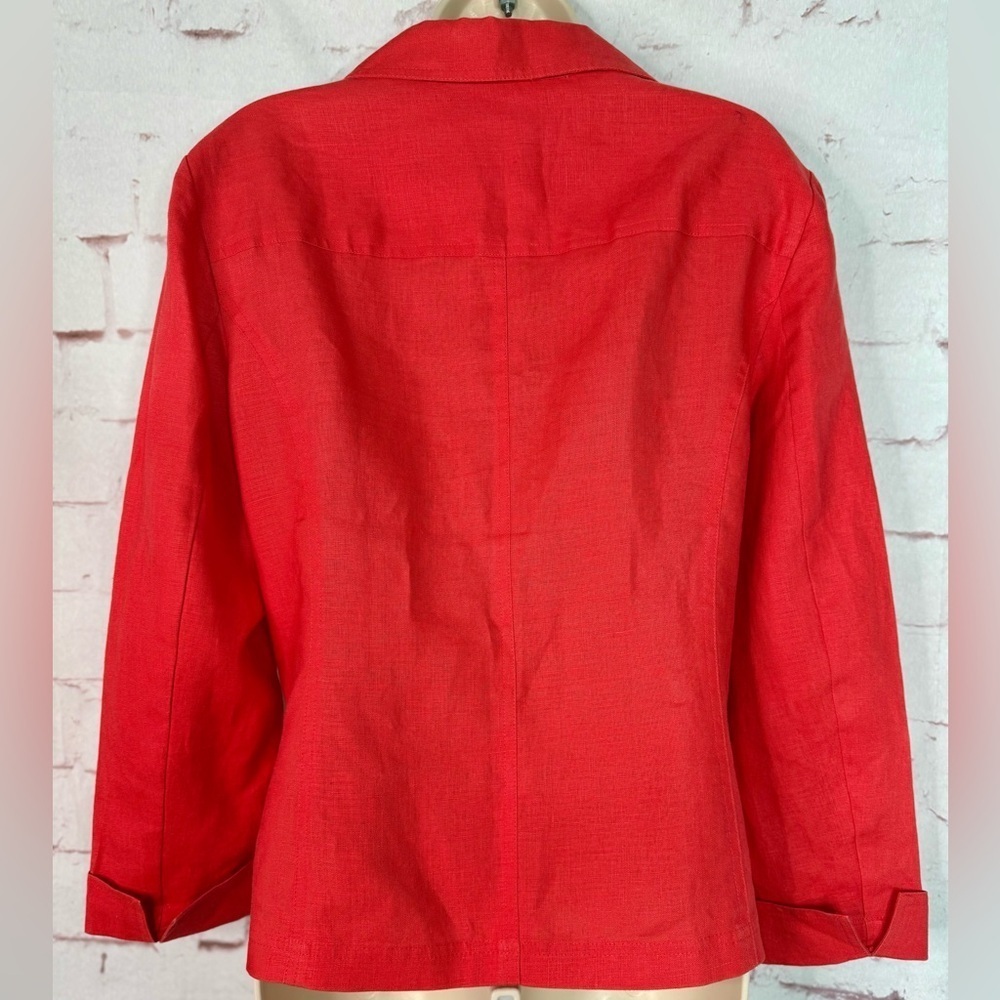 JONES NY 14P Petite Reddish Orange 100% Linen Pin Tuck Design Blazer Jacket - Picture 6 of 11